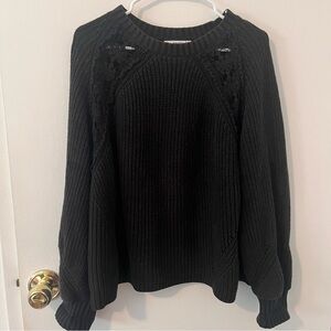 Mango Basics Black Knit Sweater w Crochet Detail Women’s Medium